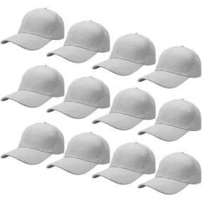 12-Pack Baseball Dad Cap Velcro Strap Adjustable Size - Light Gray