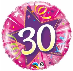 18" Qualatex Pink Shining Star 30th Birthday Foil Balloon