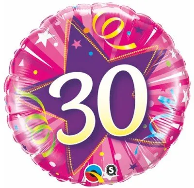 18" Qualatex Pink Shining Star 30th Birthday Foil Balloon