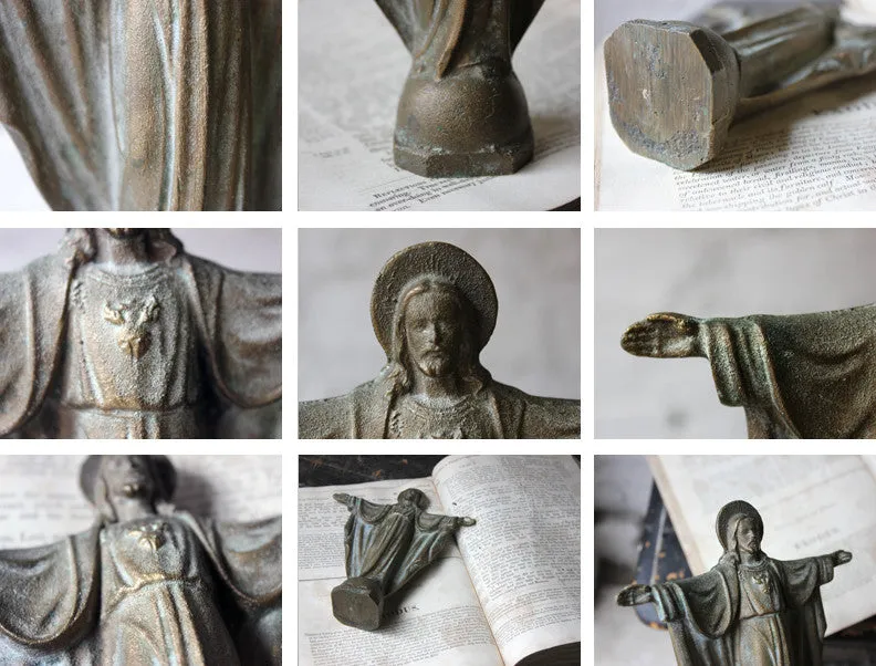 A Good Early 20thC Solid Bronze Figure of The Sacred Heart of Jesus Christ