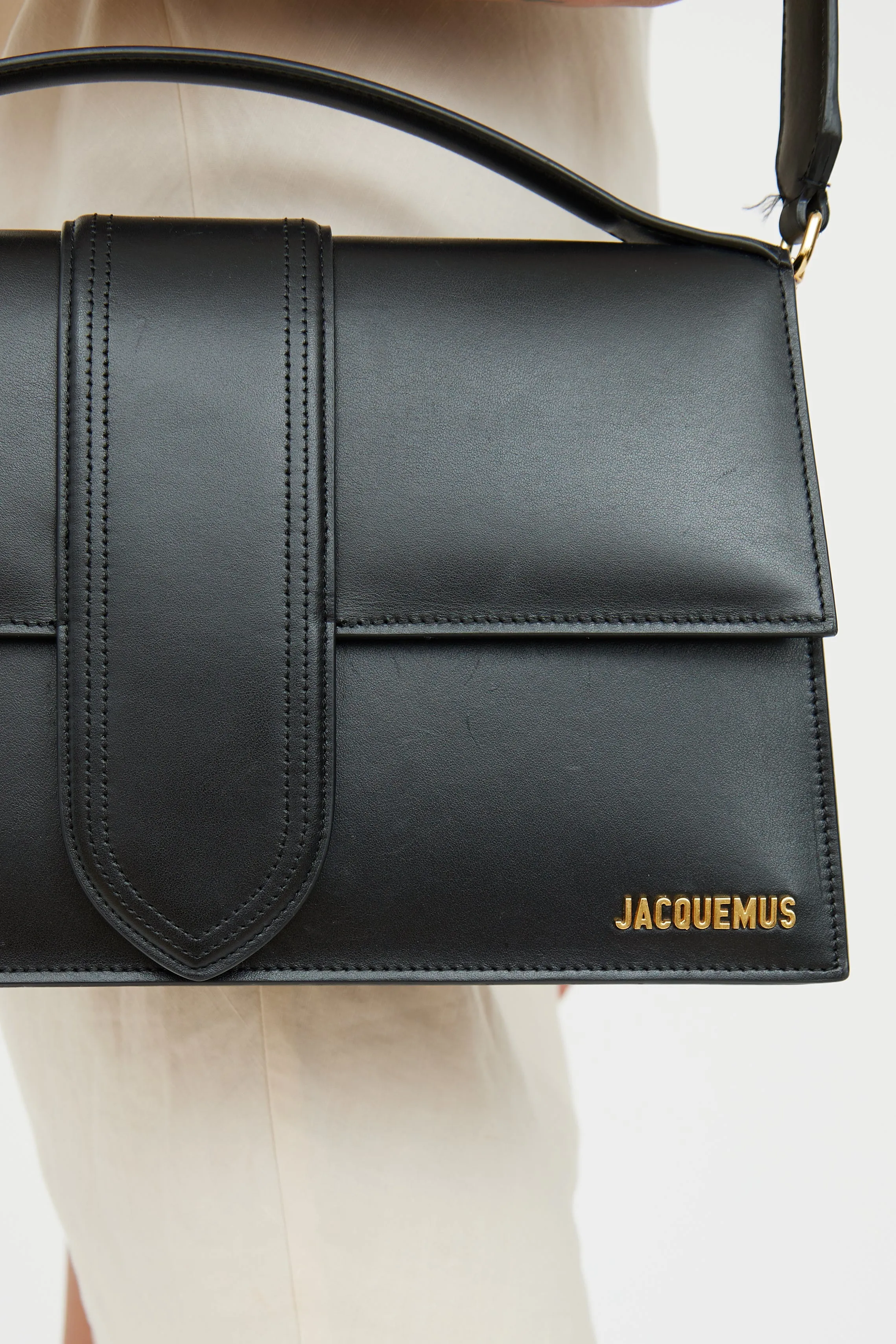 Black Leather Le Bambino Foldover Bag