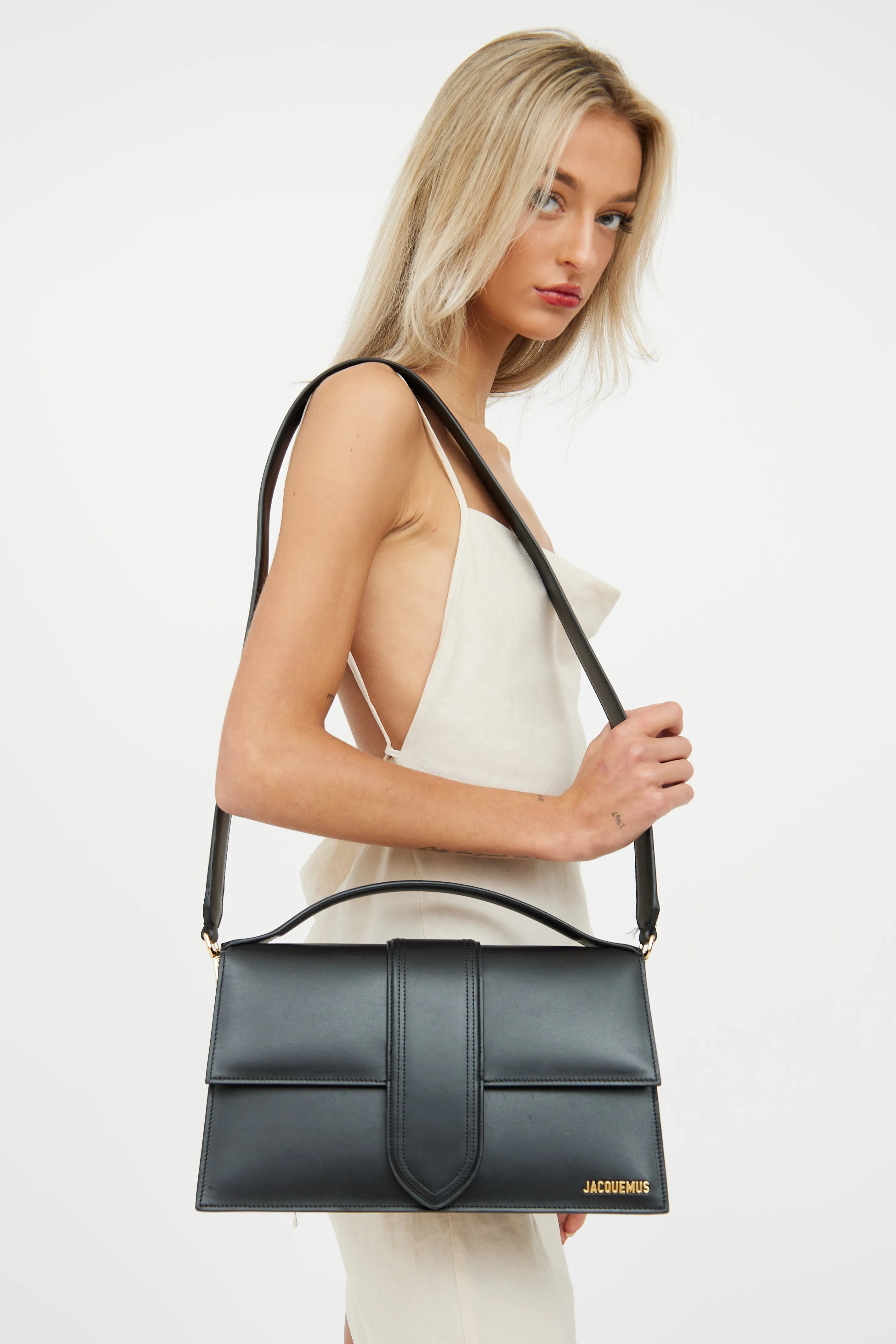 Black Leather Le Bambino Foldover Bag