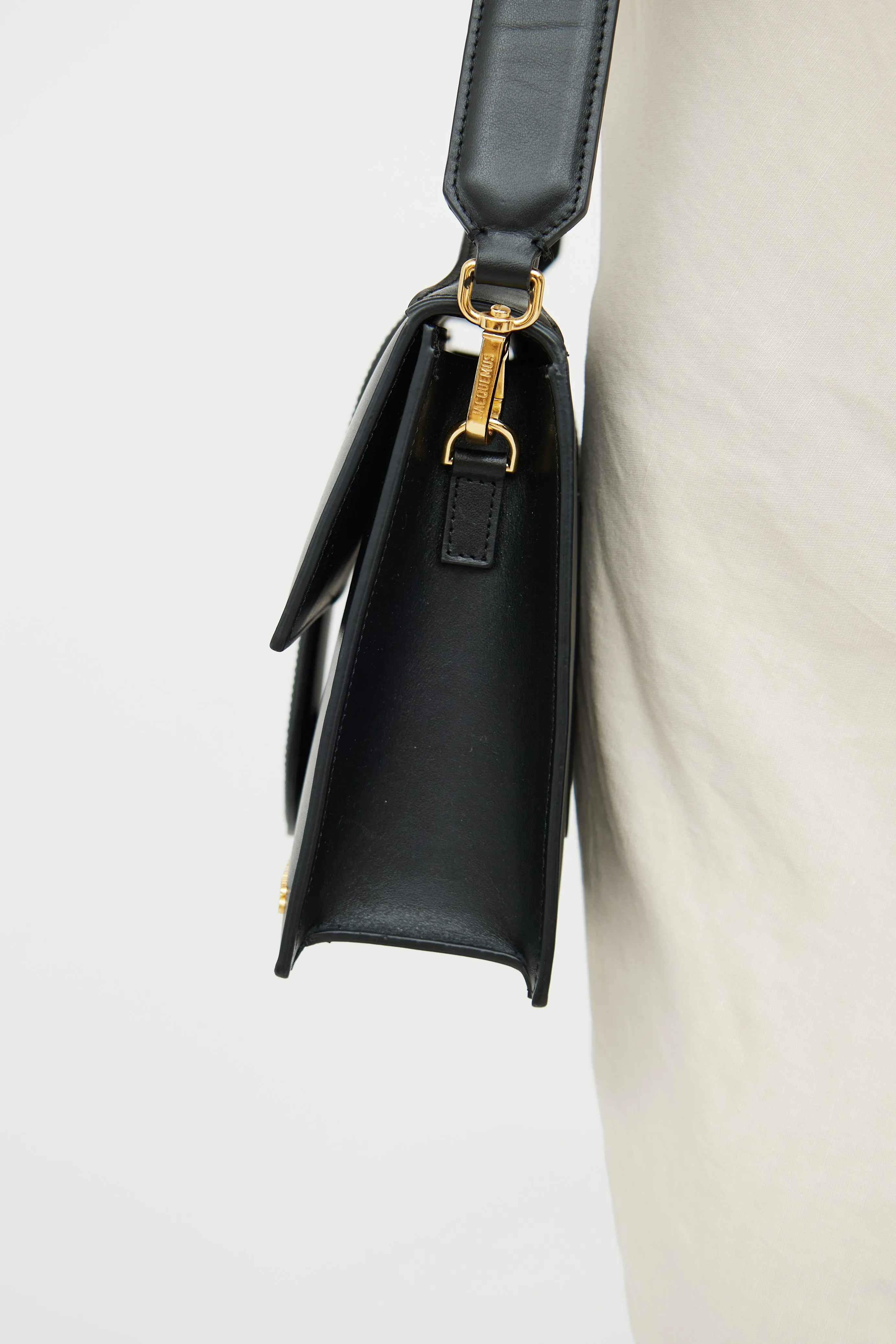 Black Leather Le Bambino Foldover Bag