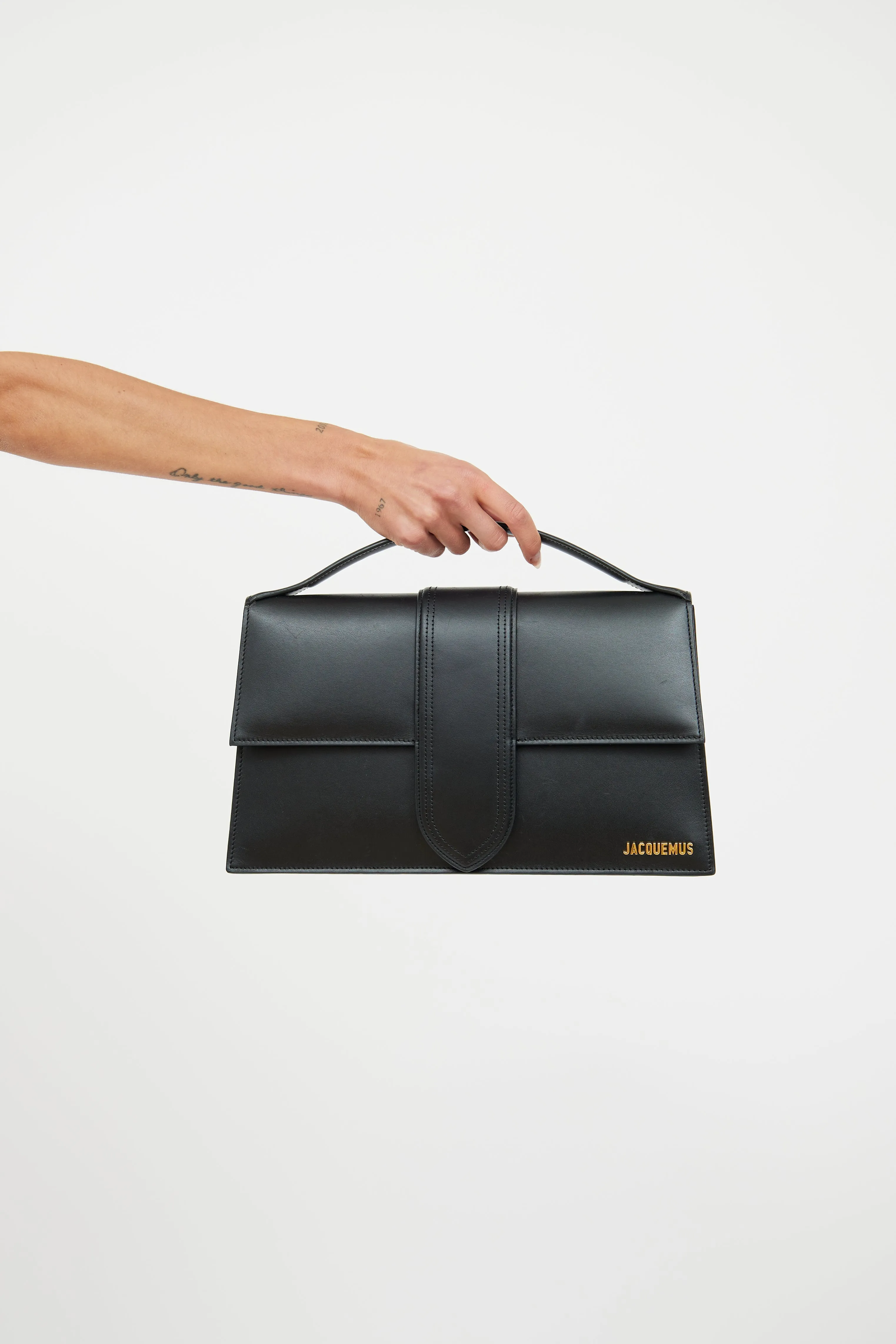 Black Leather Le Bambino Foldover Bag