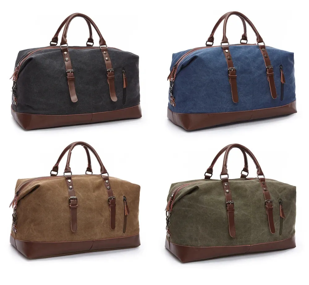 Canvas PU Leather Travel weekend overnight Bag