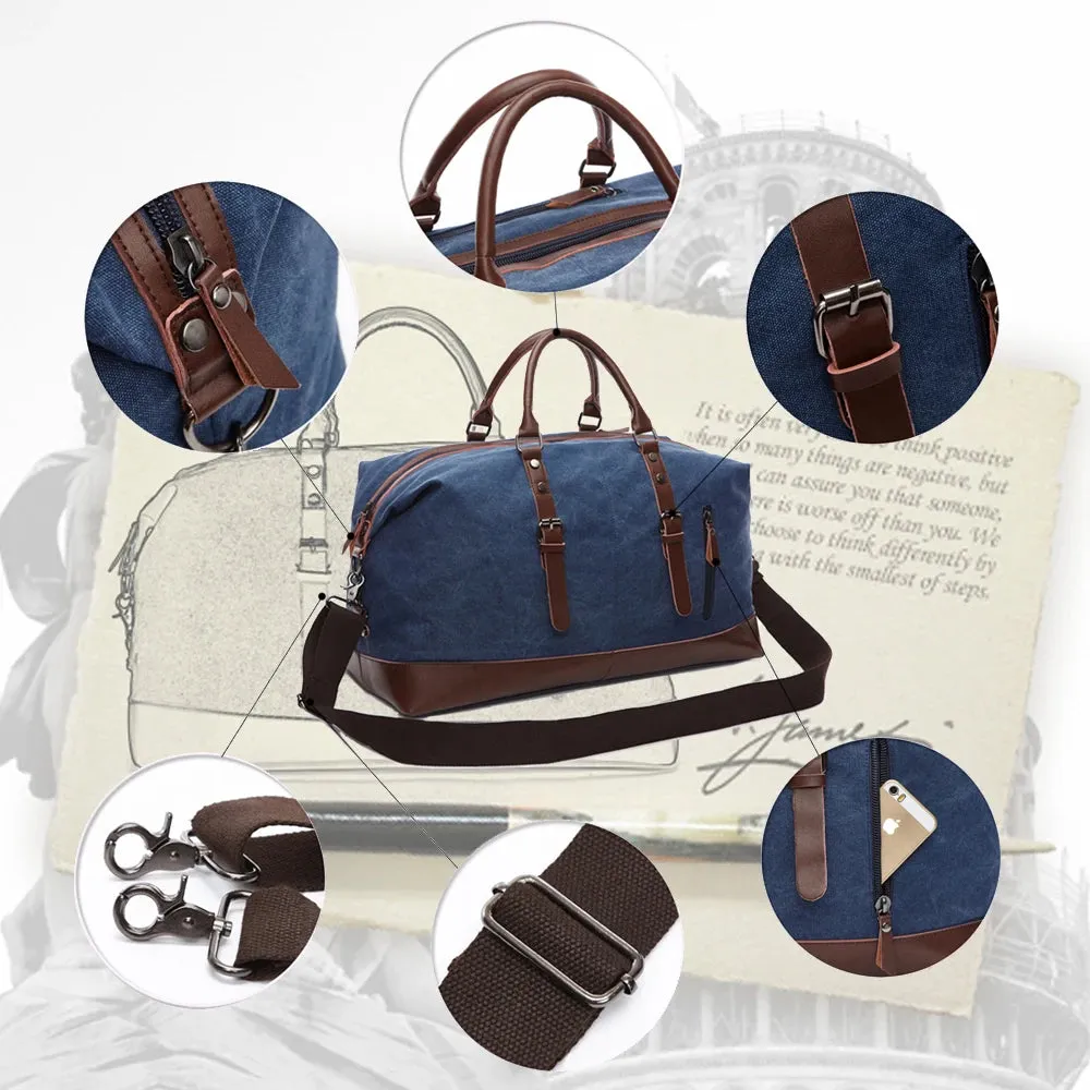 Canvas PU Leather Travel weekend overnight Bag