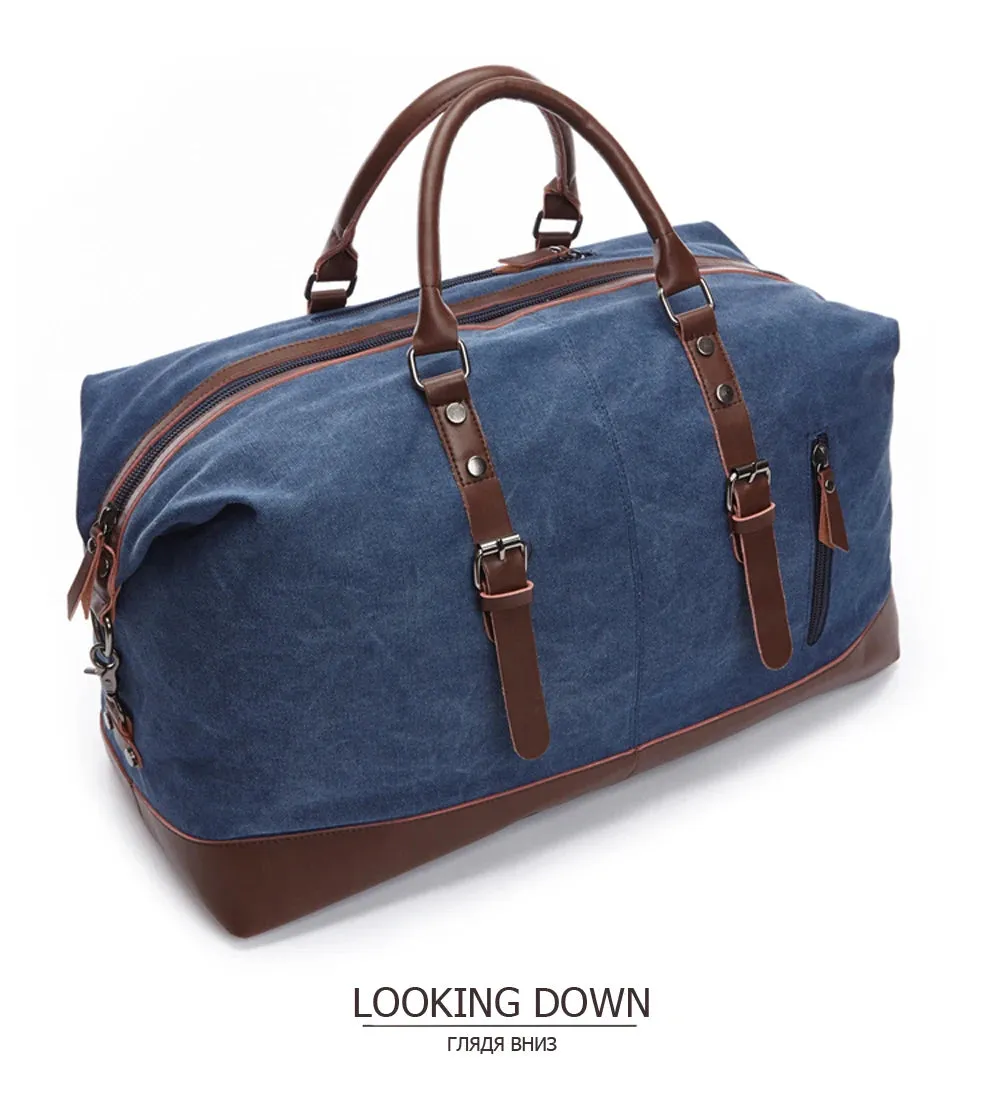 Canvas PU Leather Travel weekend overnight Bag