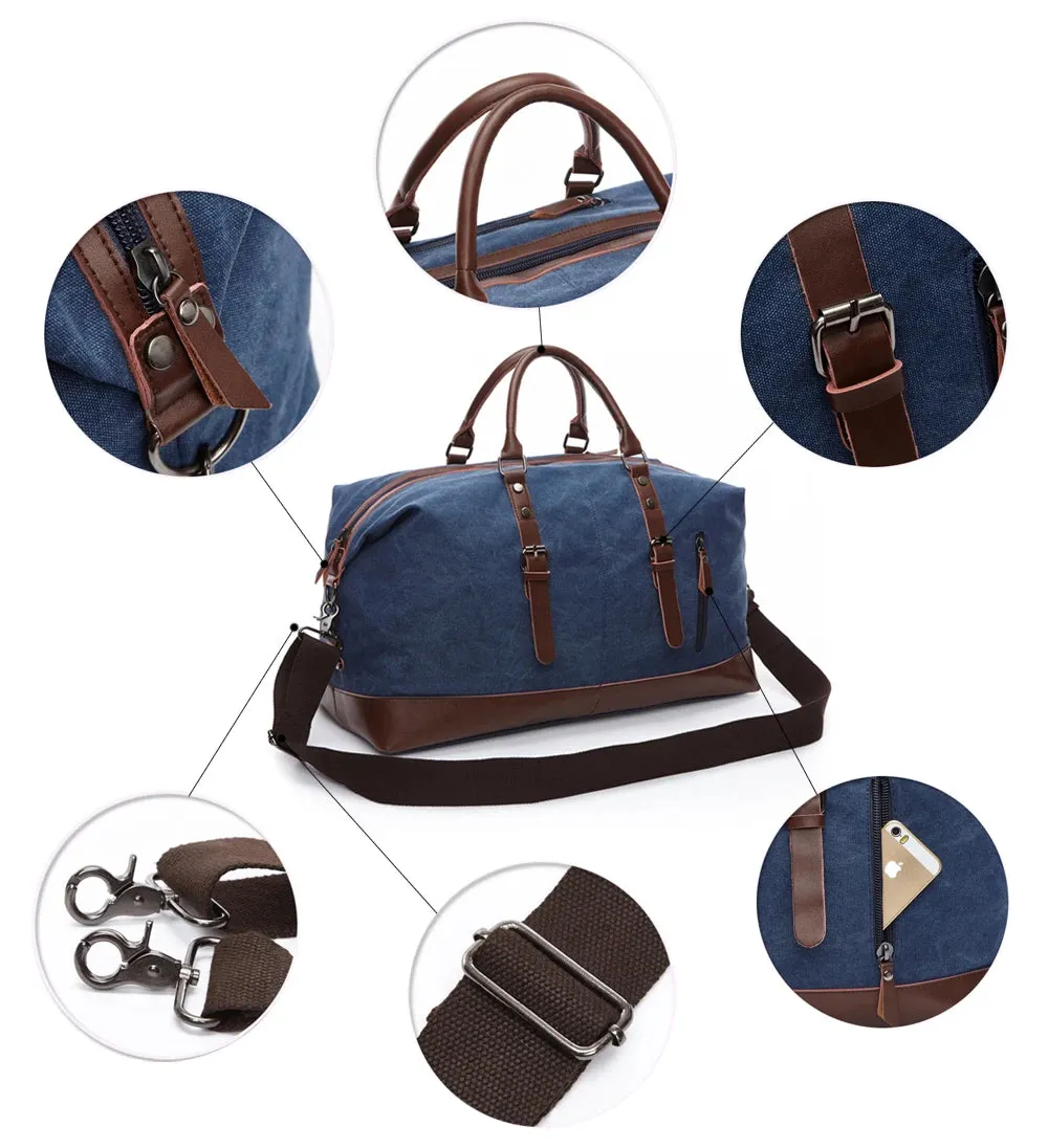 Canvas PU Leather Travel weekend overnight Bag
