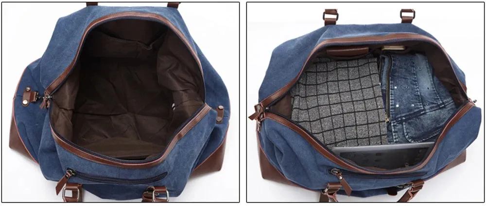 Canvas PU Leather Travel weekend overnight Bag