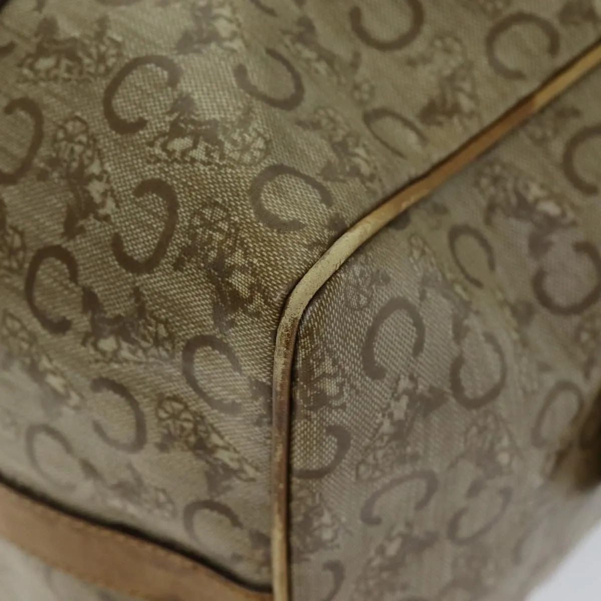 CELINE C Macadam Canvas Boston Bag Coated Canvas Beige Auth 72166