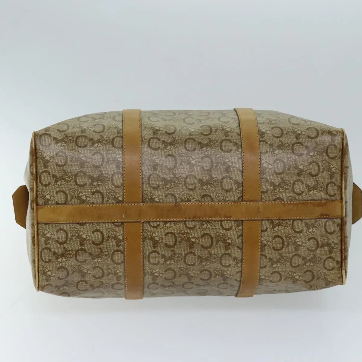 CELINE C Macadam Canvas Boston Bag Coated Canvas Beige Auth 72166