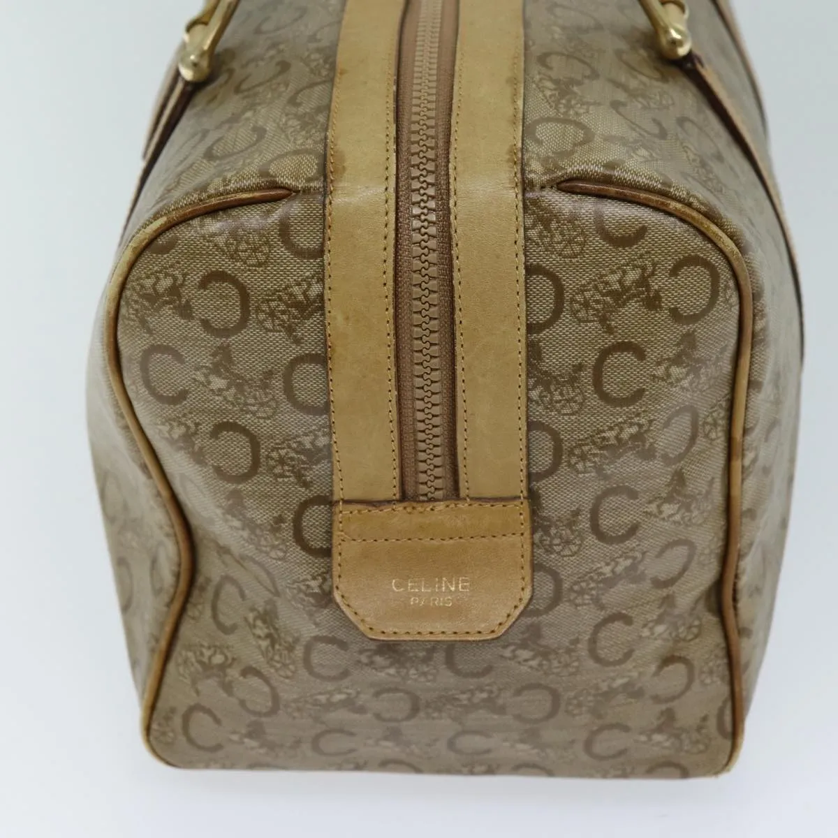 CELINE C Macadam Canvas Boston Bag Coated Canvas Beige Auth 72166