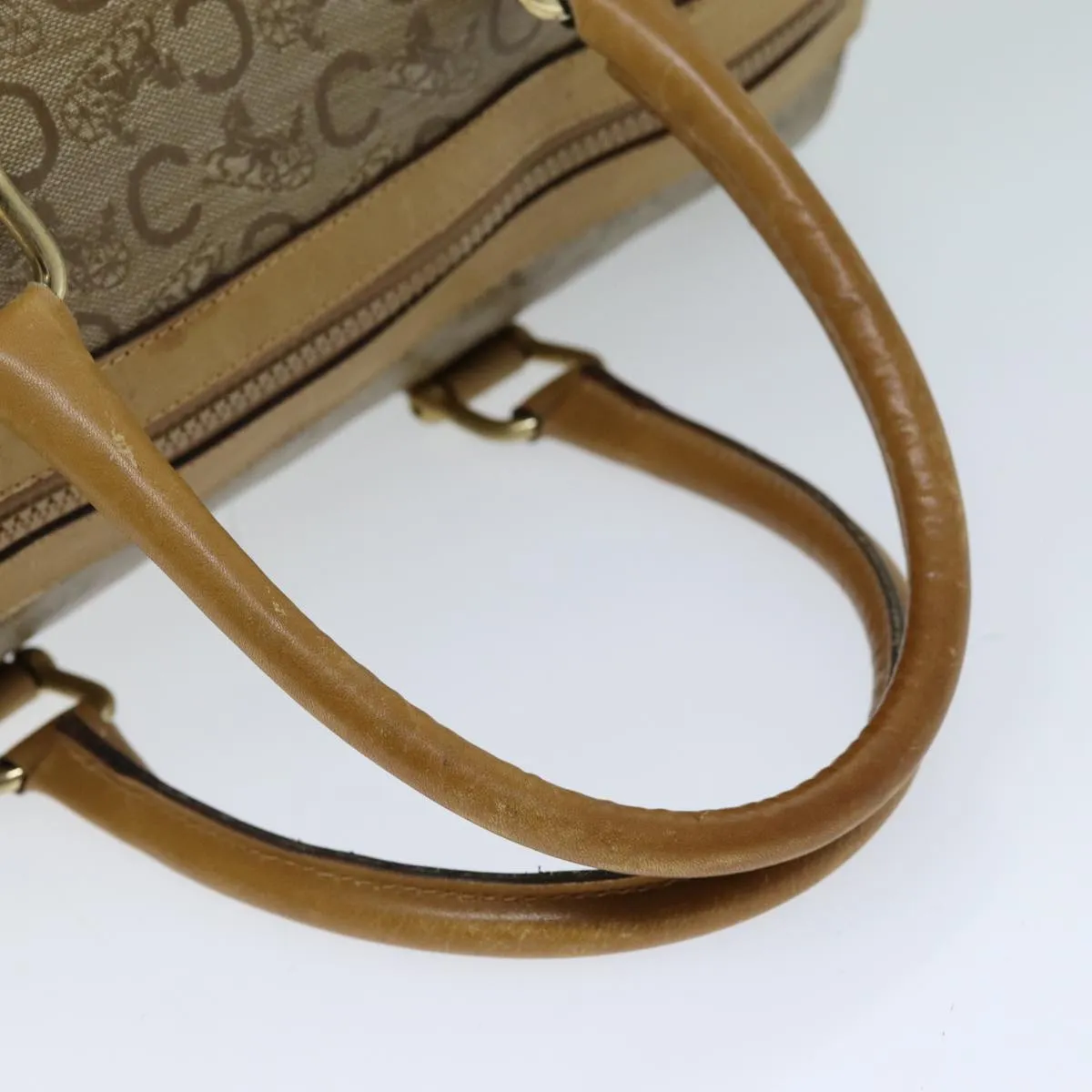 CELINE C Macadam Canvas Boston Bag Coated Canvas Beige Auth 72166