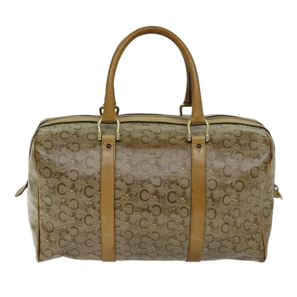 CELINE C Macadam Canvas Boston Bag Coated Canvas Beige Auth 72166