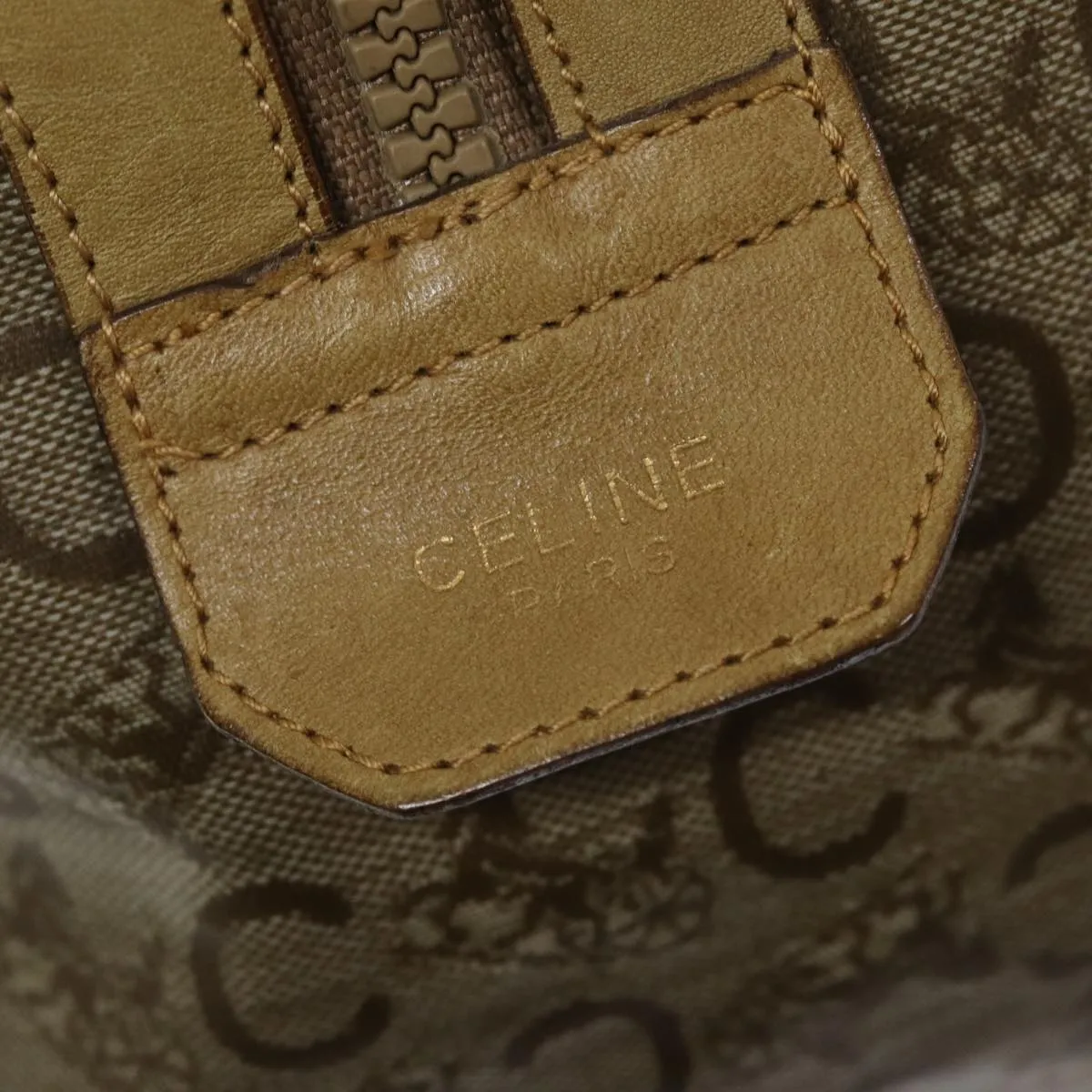 CELINE C Macadam Canvas Boston Bag Coated Canvas Beige Auth 72166