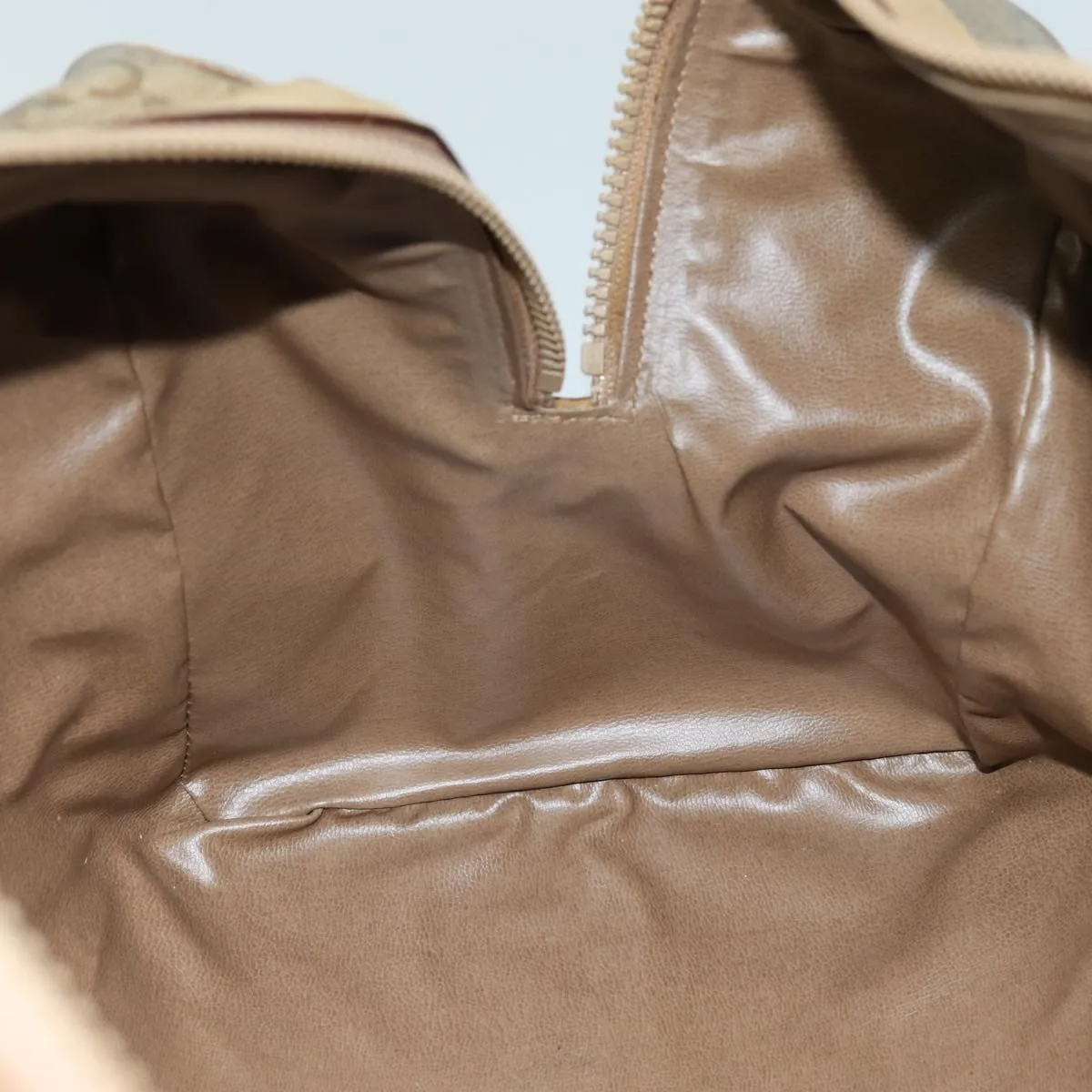 CELINE C Macadam Canvas Boston Bag Coated Canvas Beige Auth 72166