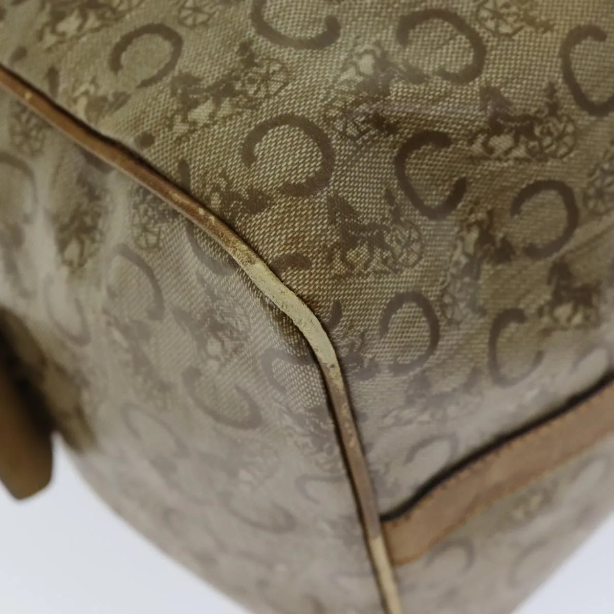 CELINE C Macadam Canvas Boston Bag Coated Canvas Beige Auth 72166