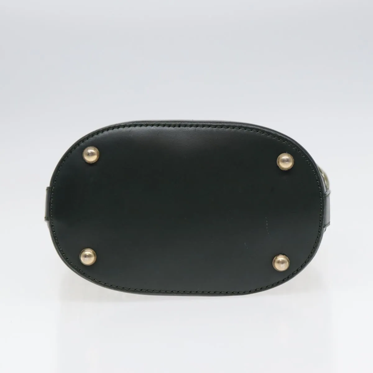 CELINE C Macadam Canvas Hand Bag Green Gold Auth bs17293