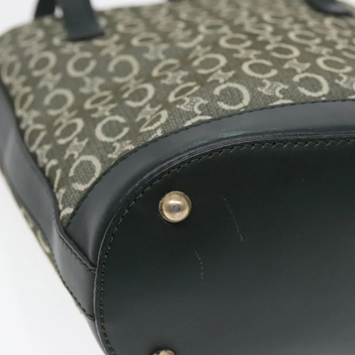 CELINE C Macadam Canvas Hand Bag Green Gold Auth bs17293