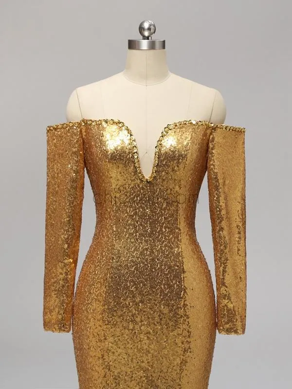 Charming Shining Long Sleeves Mermaid Sequin Sparkly Long Prom Dresses, Party Dress LMX1119