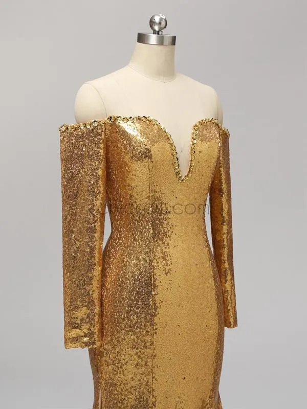 Charming Shining Long Sleeves Mermaid Sequin Sparkly Long Prom Dresses, Party Dress LMX1119