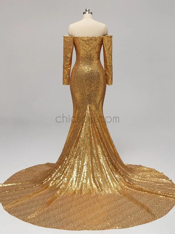 Charming Shining Long Sleeves Mermaid Sequin Sparkly Long Prom Dresses, Party Dress LMX1119