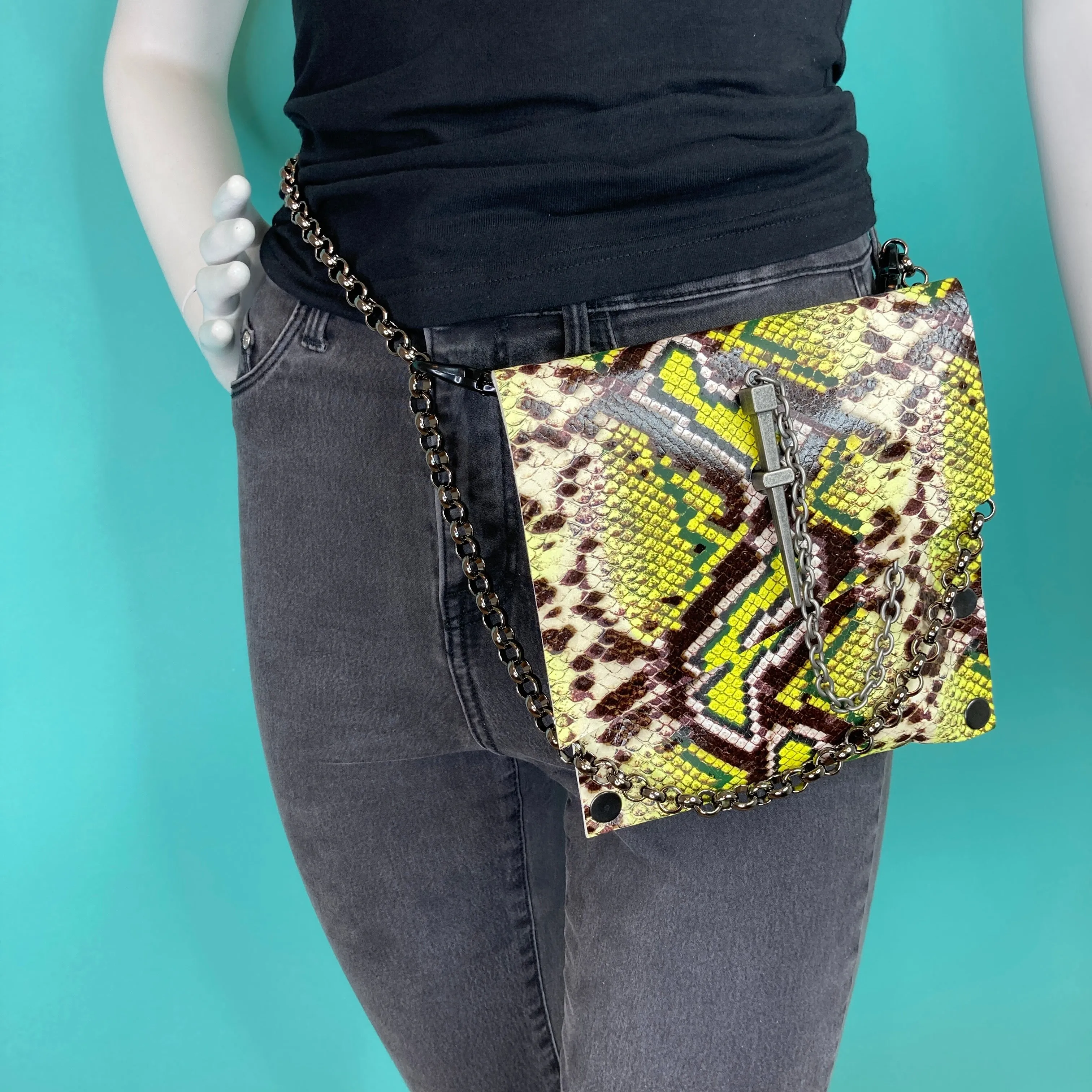 Chartreuse Snakeprint Convertible Fanny Pack