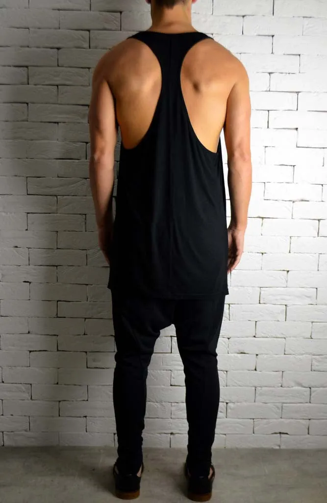 Directional Leather Racer Back Vest - Black