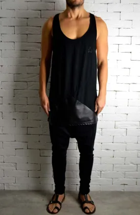 Directional Leather Racer Back Vest - Black