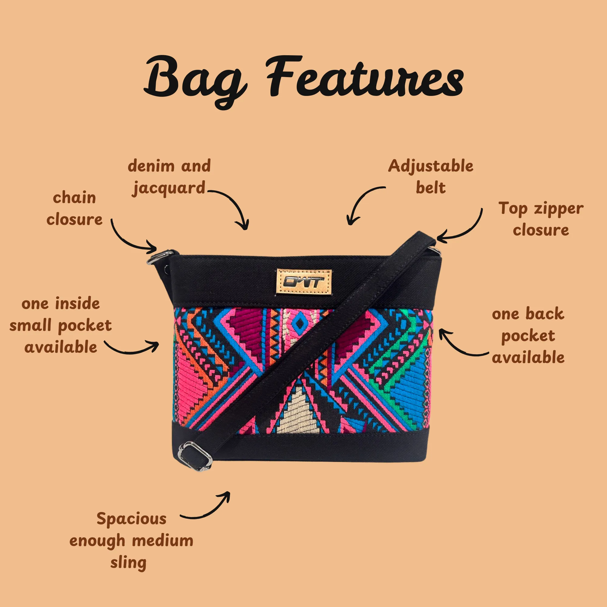 DURABLE BLACK DENIM SLING BAG - A8