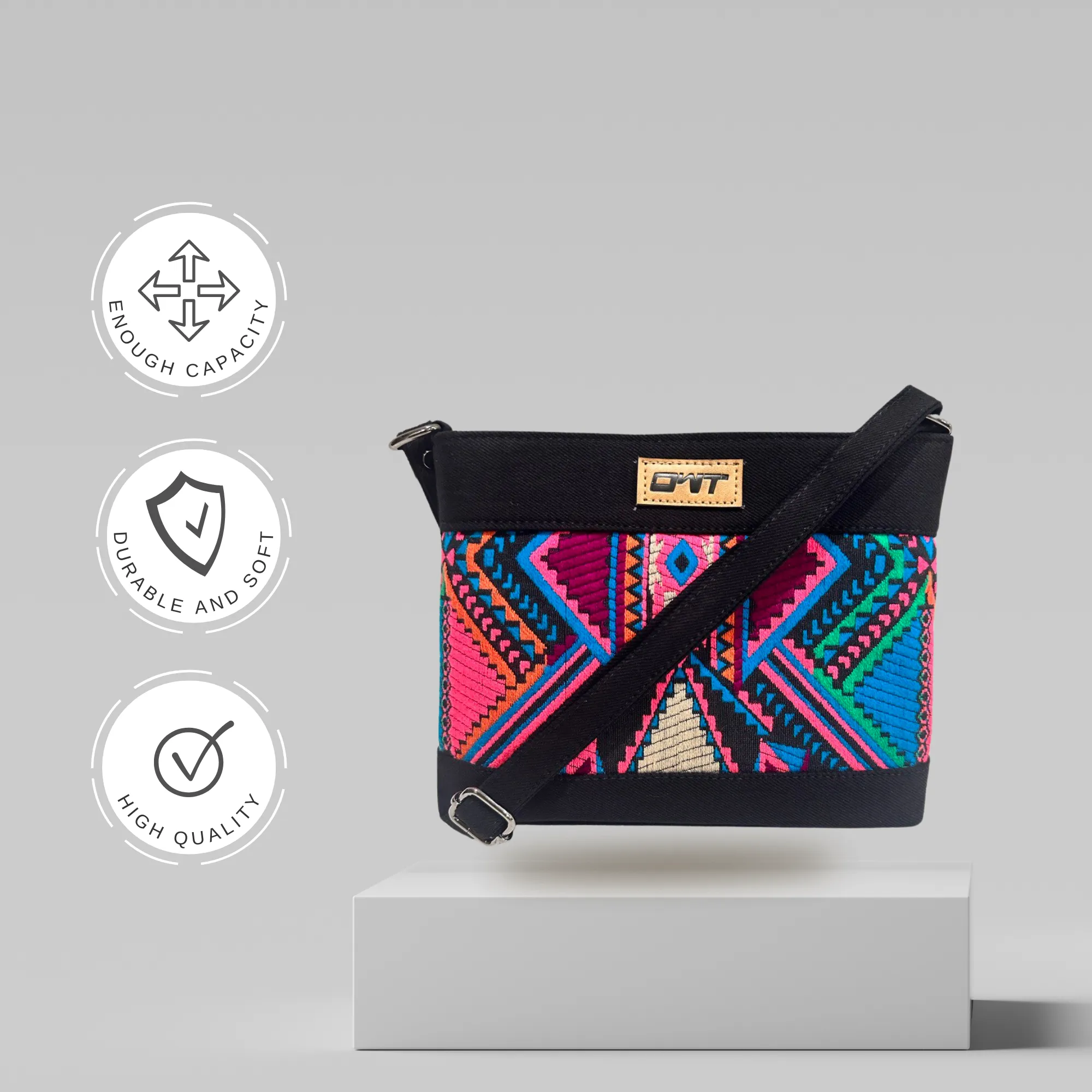 DURABLE BLACK DENIM SLING BAG - A8