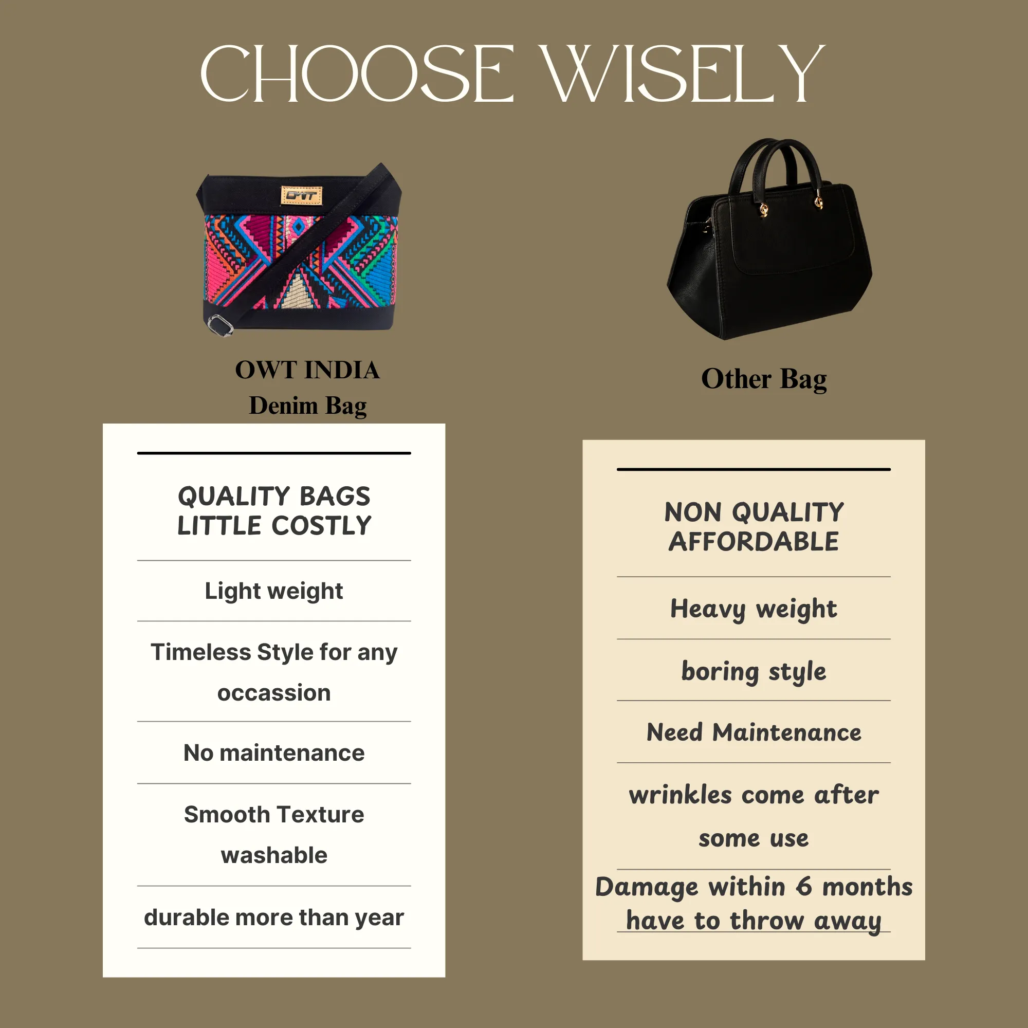DURABLE BLACK DENIM SLING BAG - A8