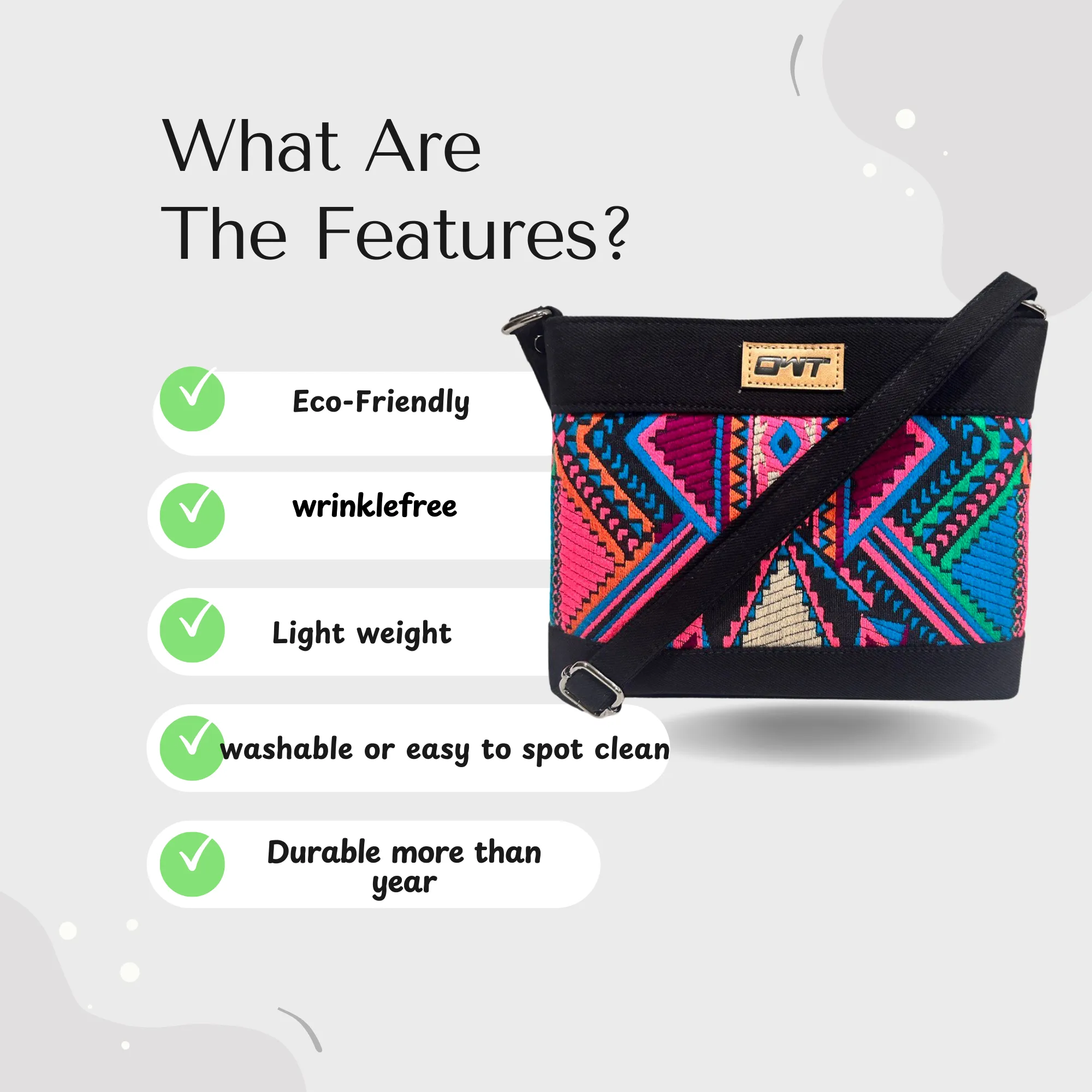 DURABLE BLACK DENIM SLING BAG - A8