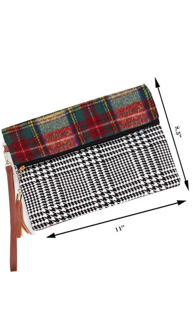EABG9377 Beige Plaid Foldover Crossbody Clutch Bag (L)