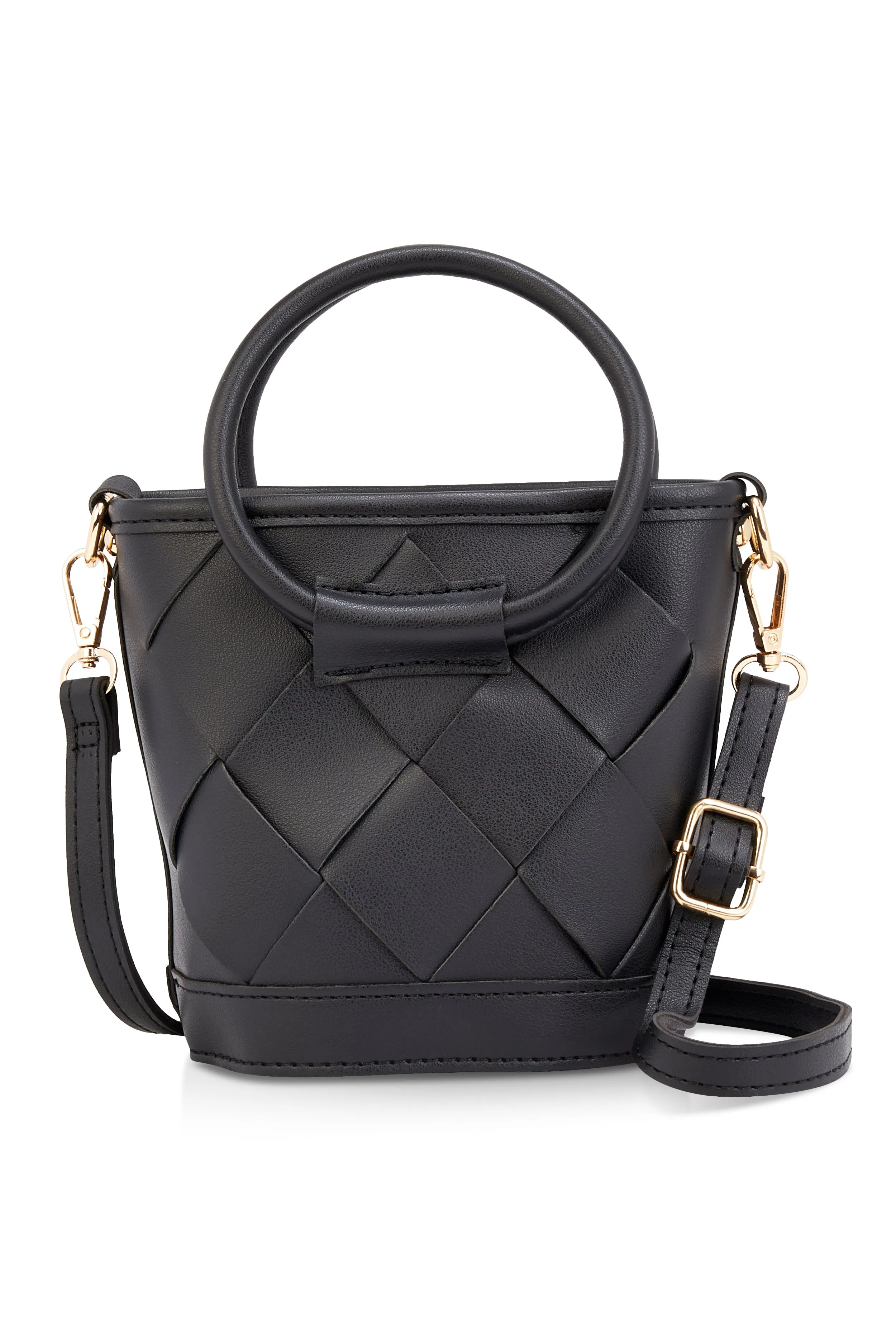 Faux Leather Woven Top Handle Crossbody Handbag