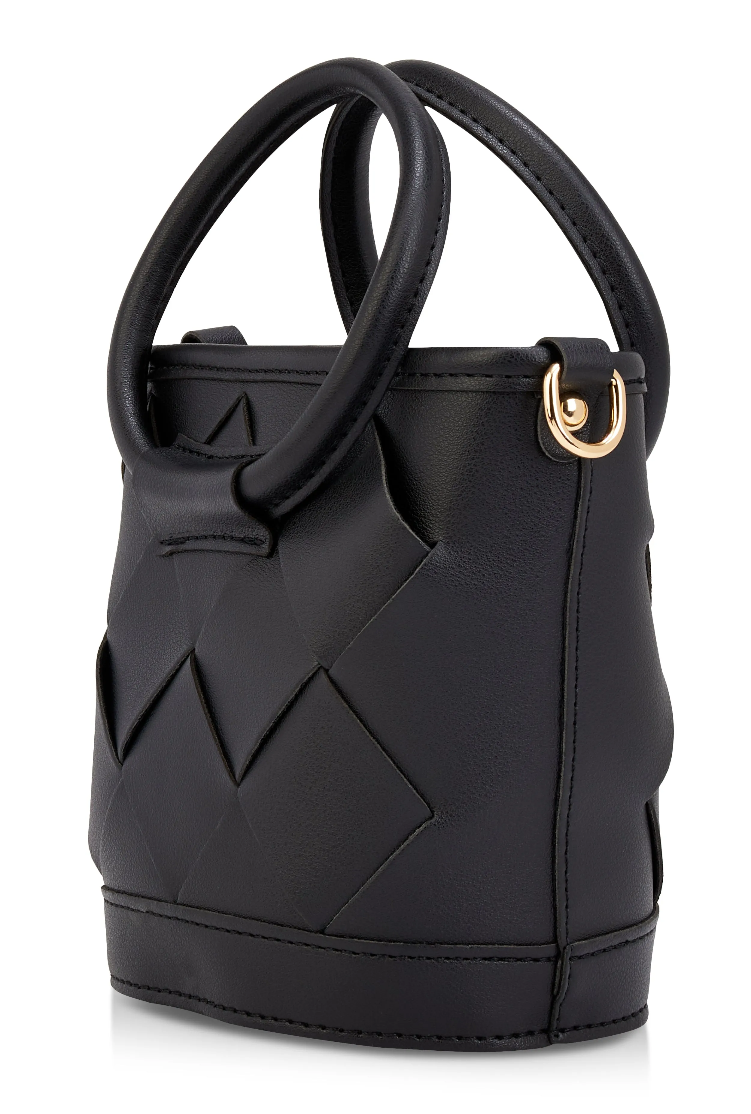 Faux Leather Woven Top Handle Crossbody Handbag