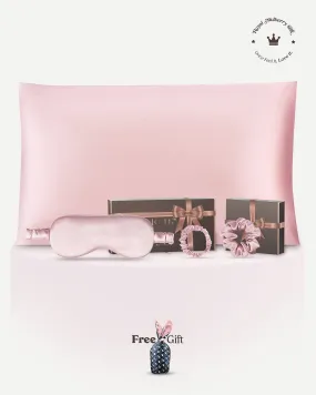 FEELITS 100% Royal Mulberry Silk. Natural Beauty Luxury Gift Set- Padma Pink