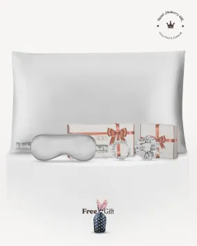 FEELITS 100% Royal Mulberry Silk.  Natural Beauty Luxury Gift Set- Silver Grey