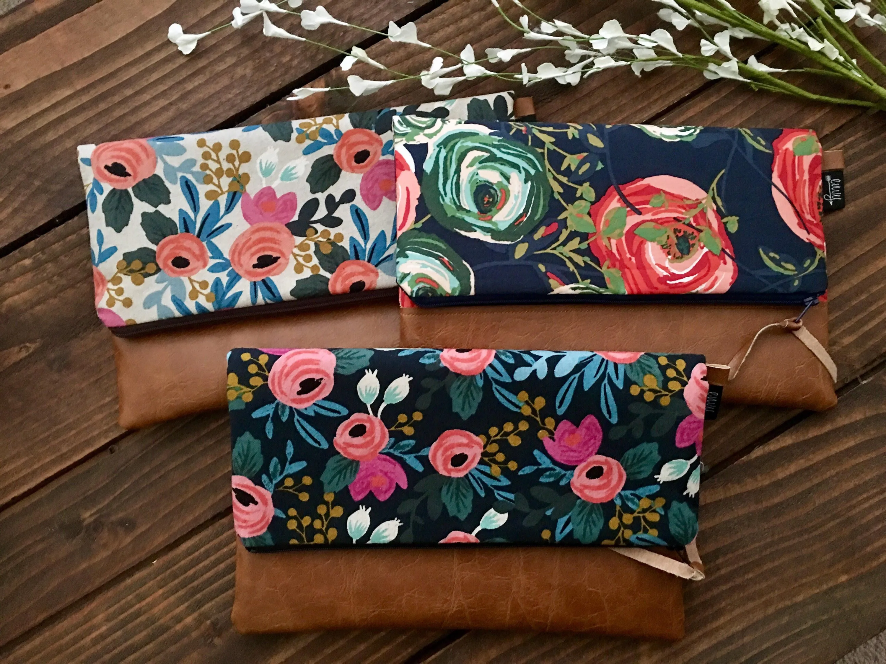 Fold Over Clutch - Buffalo Plaid with Vegan Leather - Detachable Wristlet