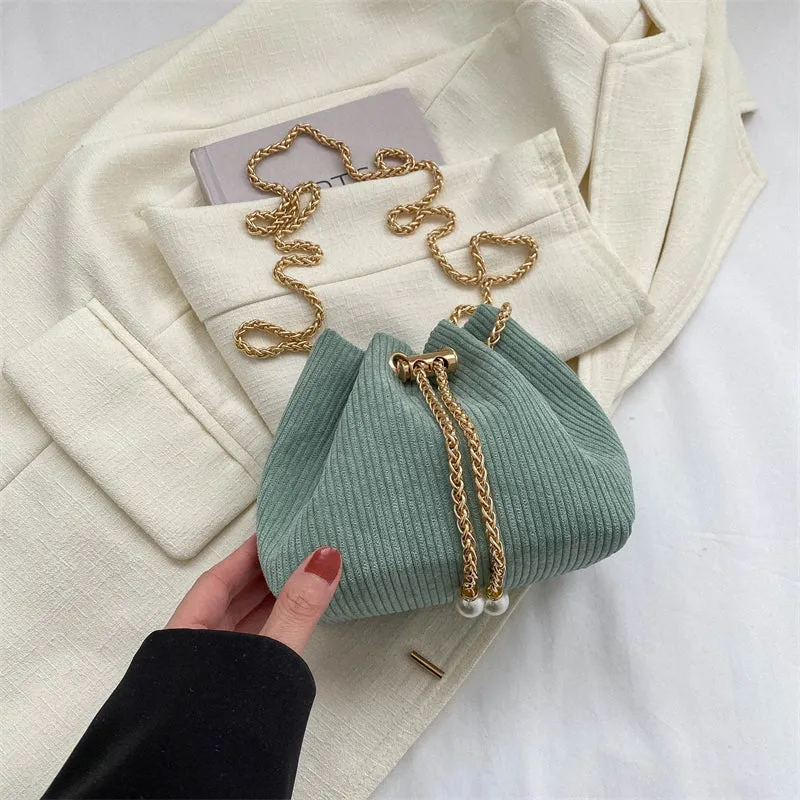 High-end Corduroy Bucket Chain Bag