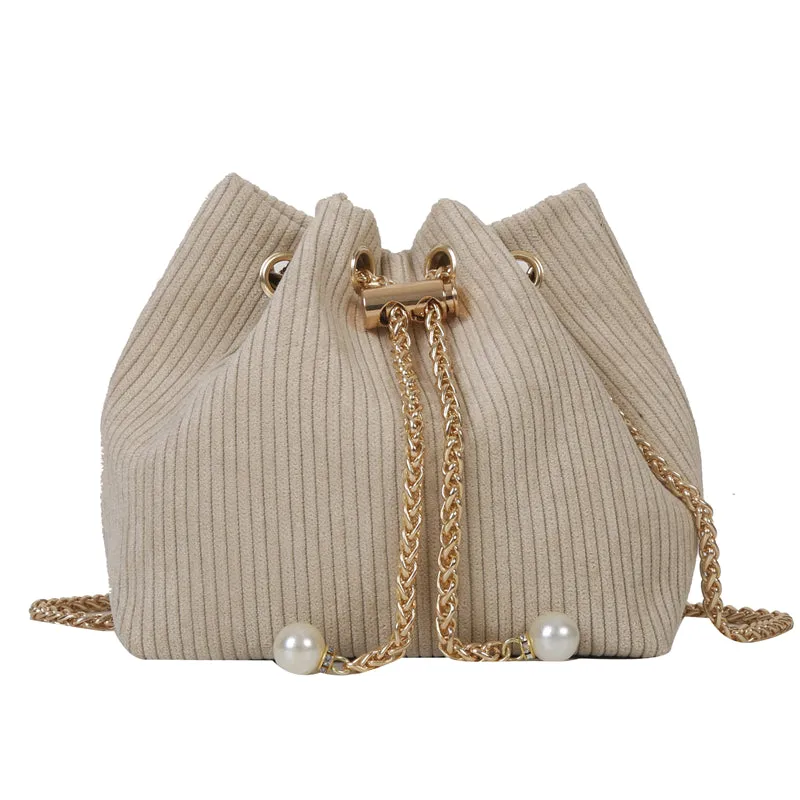 High-end Corduroy Bucket Chain Bag