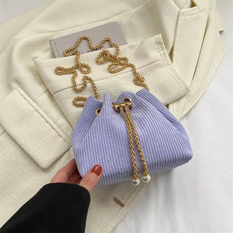 High-end Corduroy Bucket Chain Bag