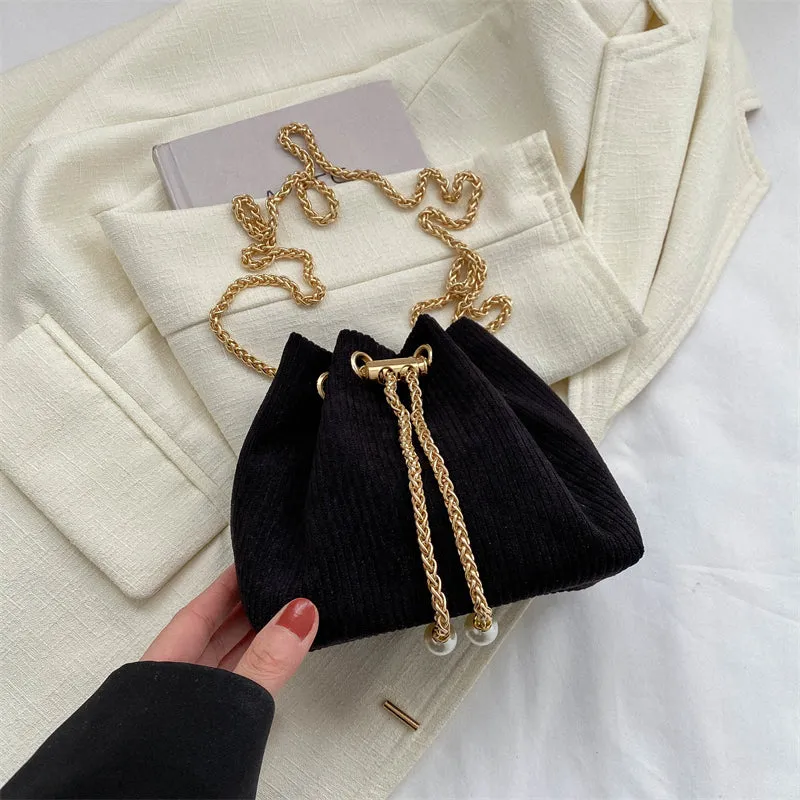 High-end Corduroy Bucket Chain Bag