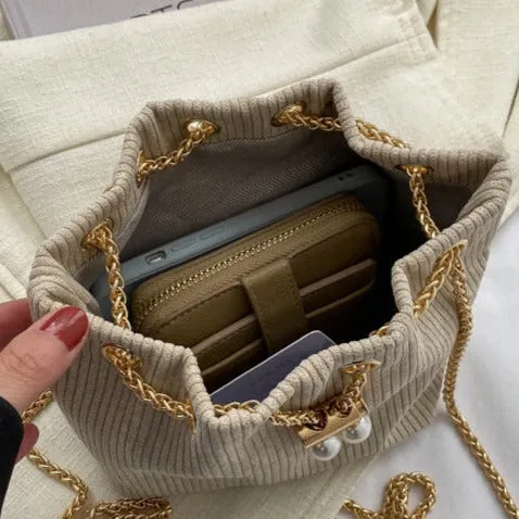 High-end Corduroy Bucket Chain Bag