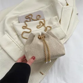 High-end Corduroy Bucket Chain Bag