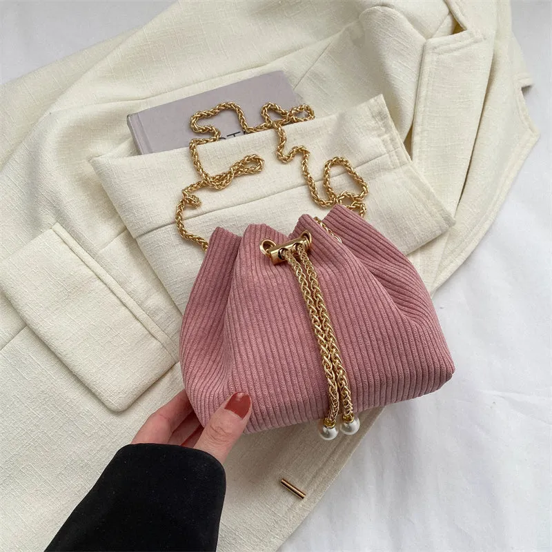 High-end Corduroy Bucket Chain Bag