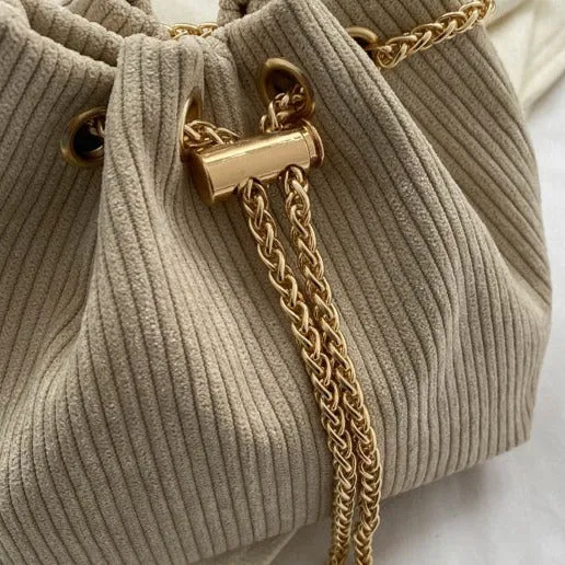 High-end Corduroy Bucket Chain Bag