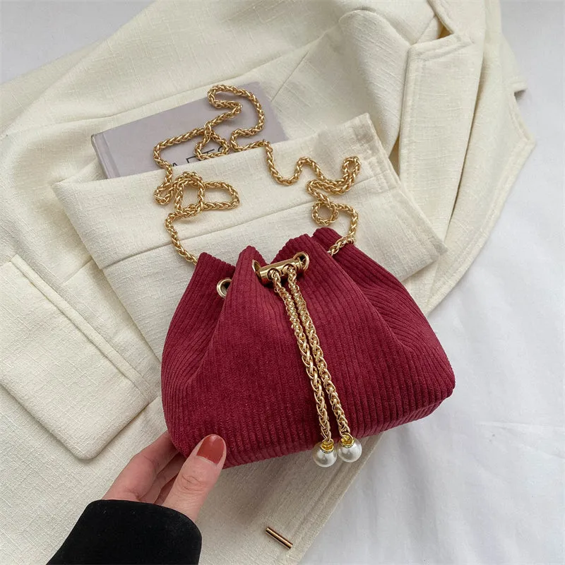 High-end Corduroy Bucket Chain Bag