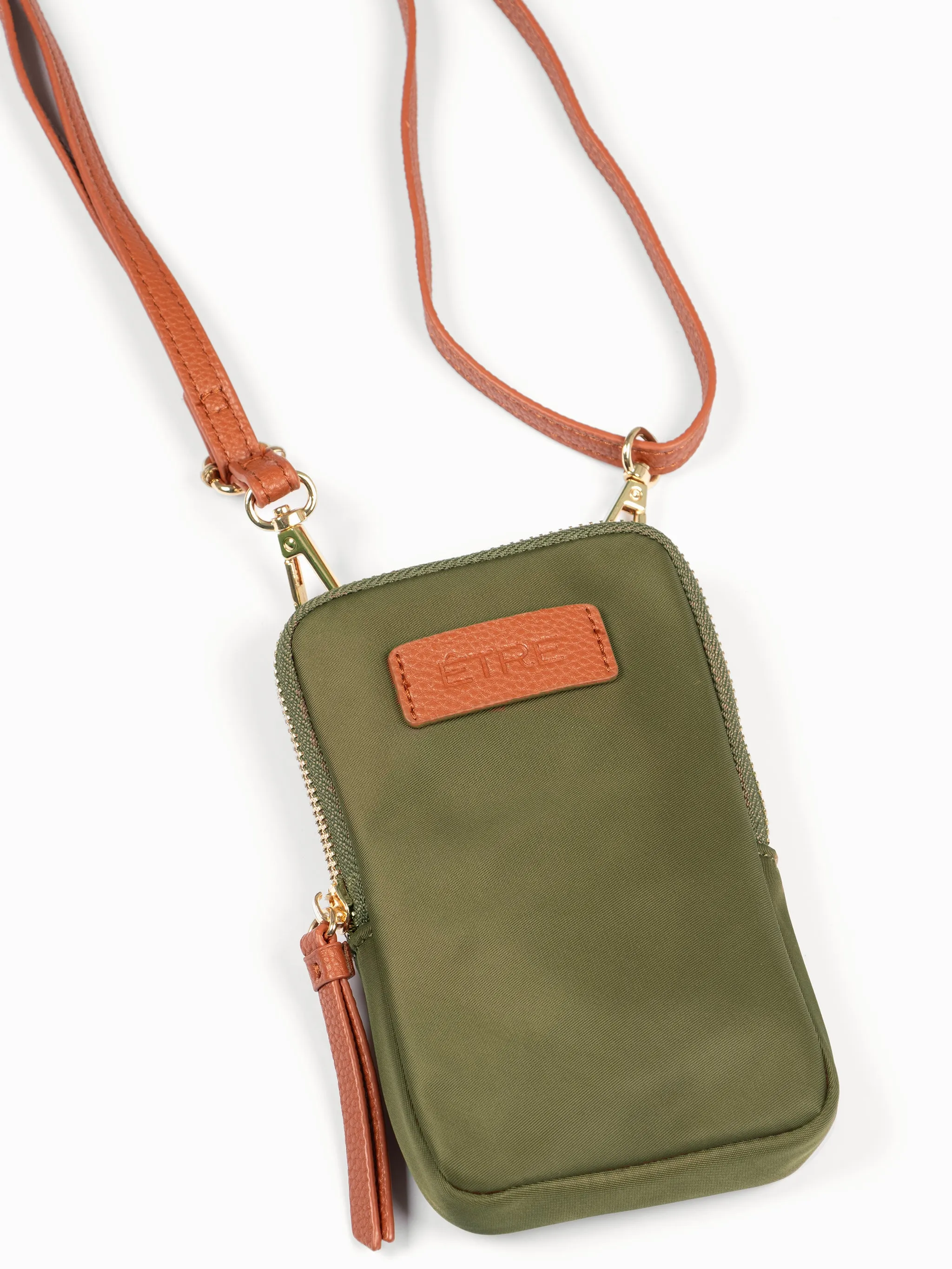 Ivy Crossbody Phone Bag - Khaki, Nylon/PU