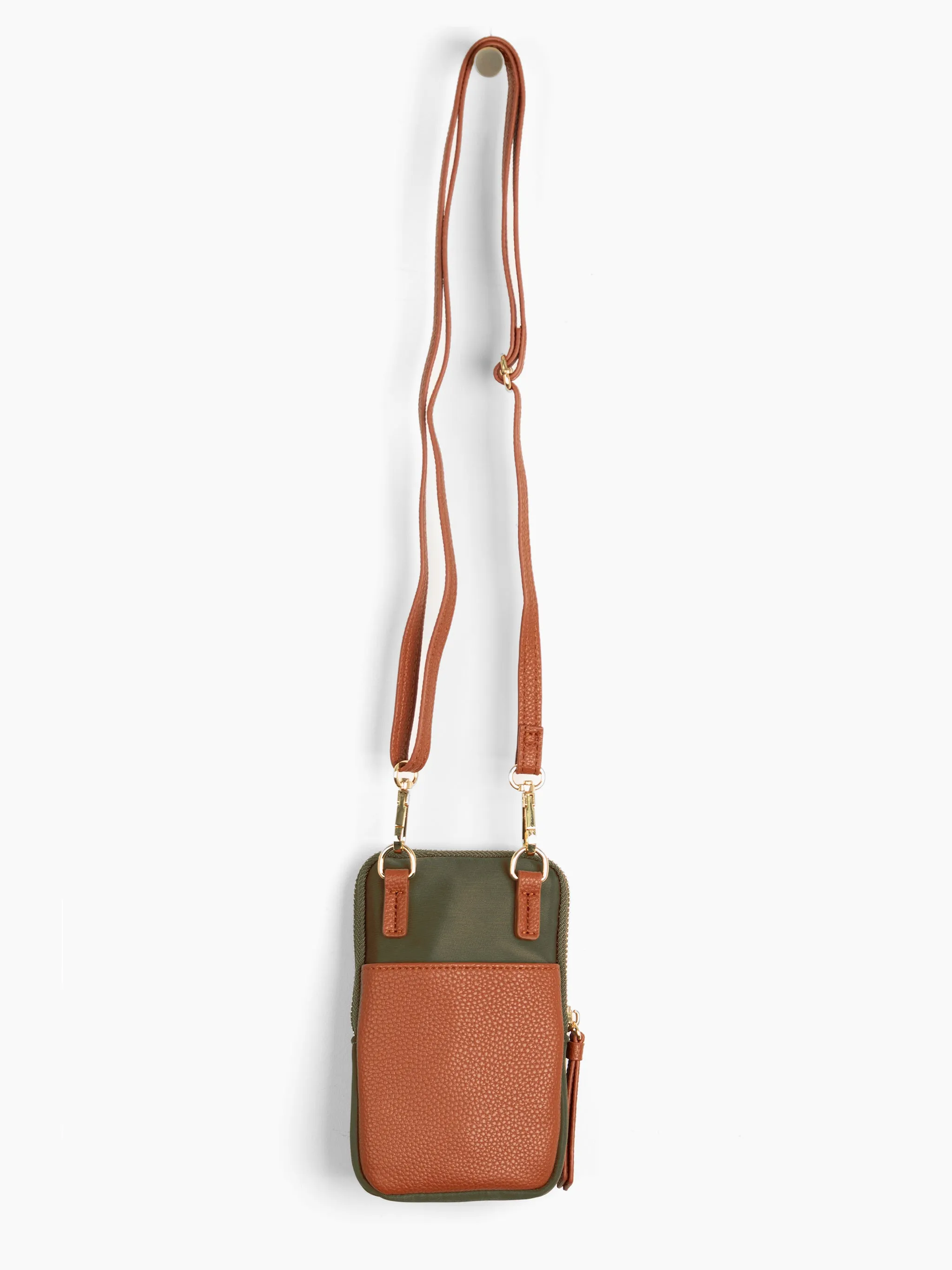 Ivy Crossbody Phone Bag - Khaki, Nylon/PU